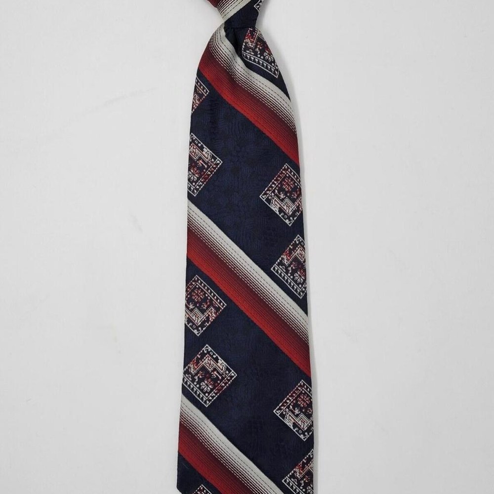 Custom Cravatieur Striped Abstract Clip On Neck Tie - 17.5" Polyester - Vintage